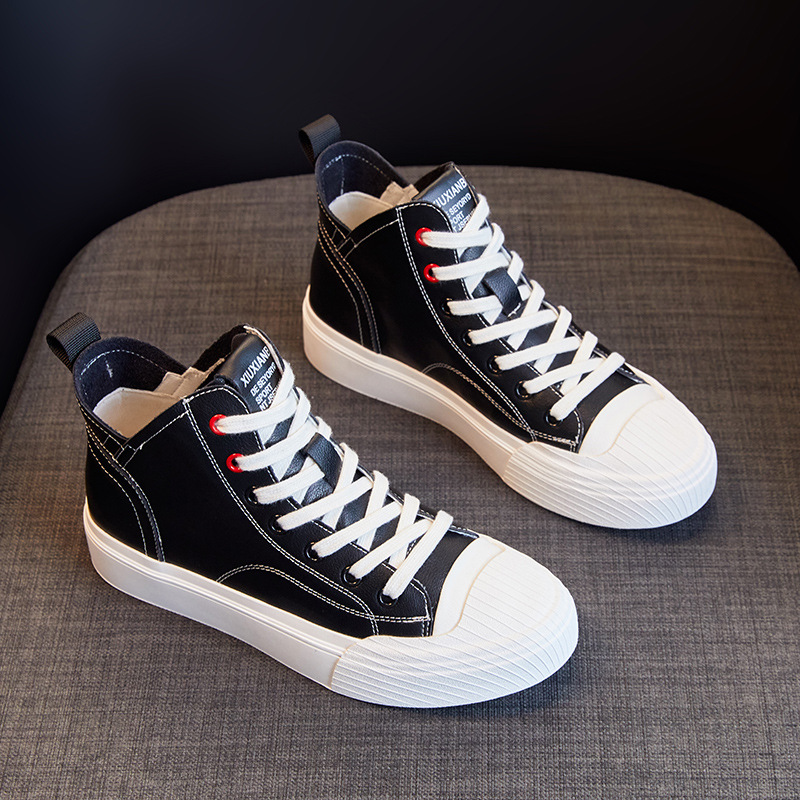 Kleine weiße Schuhe aus echtem Leder, Damen-High-Top, 2023 Frühling und Herbst Neue koreanische Version, Damenschuhe, flach_voghion.com
