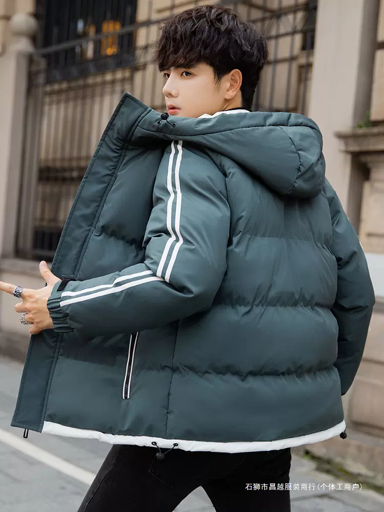 批发2024秋冬新款棉衣男加厚二条杠连帽面包服保暖潮流宽松面包服