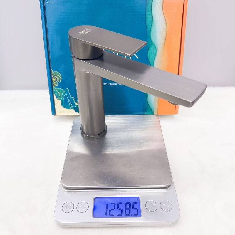 Cross-border stainless steel gun ash basin faucet stainless steel extended basin single hole bathroom cabinet hot and cold mixing valve