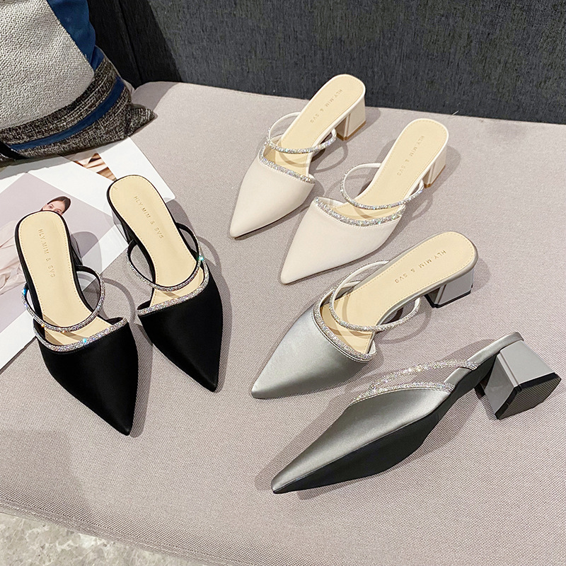 Hui Liya Women's Half-Slippers 2025 Chunky Heel Mid-Heel High-Heel No-Heel Mules G5330-2 Korean Style New Model