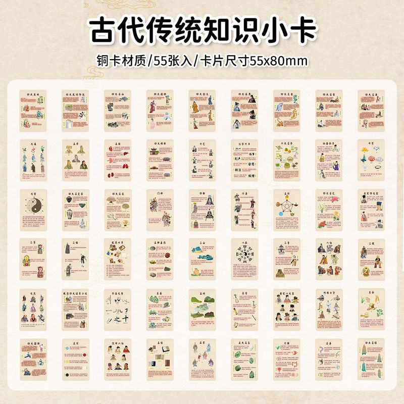 古代の伝統的な知識、55 枚の興味深い中国風のテキストカード、人気の科学文化知識周辺機器、高精細ロモカード|undefined