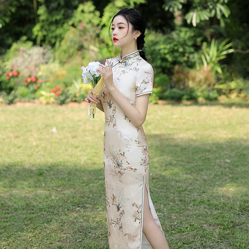 Chinese Dresses Qipao for women double {sang pu} improvement of cultivate one morality jacquard silk satin flowers everyday Chinese dress girl dresses