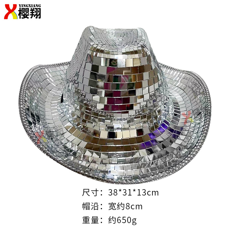 Sombrero de Espejo Disco, Sombrero de Pescador Láser, Estilo Nuevo Transfronterizo, Sombrero de Vaquero Reflectante para Fiesta de Baile, Moderno, Brillante y Genial