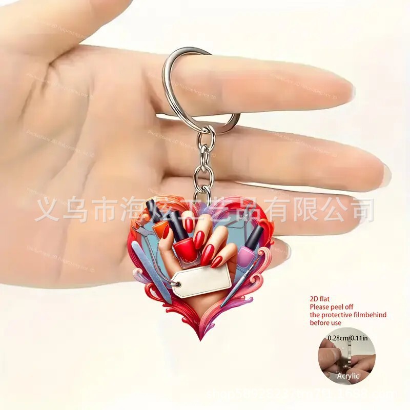 Cross-Border New Nail Polish Enthusiast Keychain Flat Pendant Bag Flat Acrylic Ornament Holiday Decoration