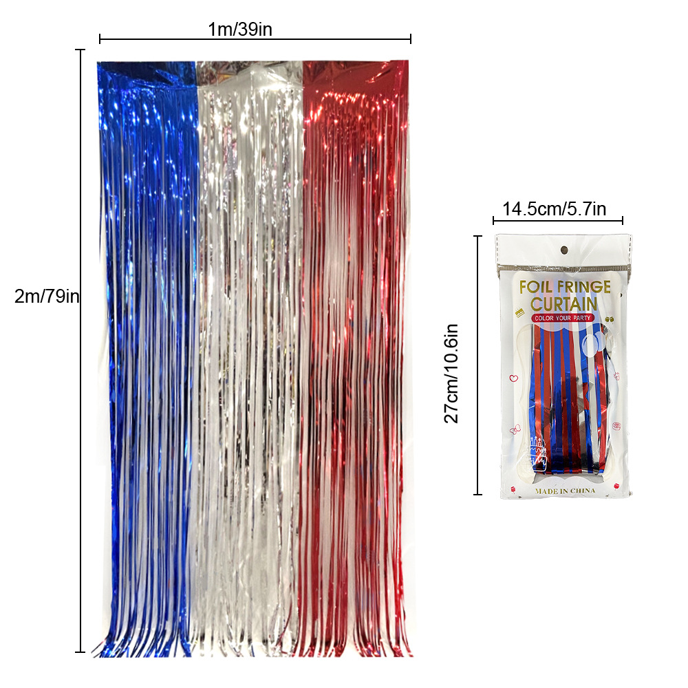 Día de la independencia transfronteriza de EE. UU. Cortina de lluvia colorida suministros de decoración de fiesta Cortina de lluvia de cimitarra de onda brillante