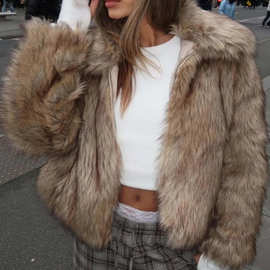 INS时尚街拍同款2025秋冬新款长毛仿皮草翻领拉链保暖百搭外套女