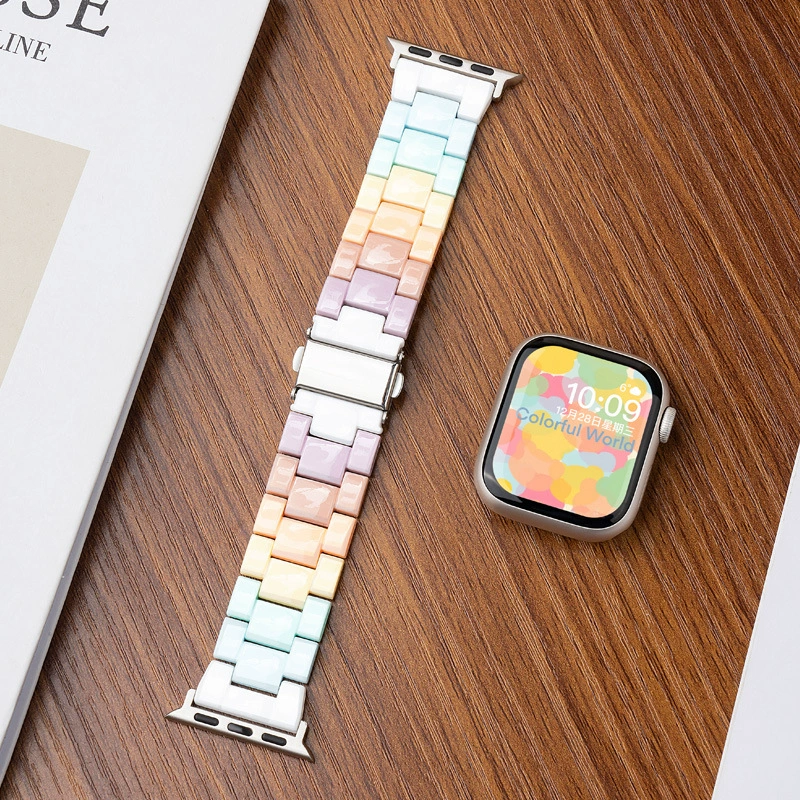 Совместимо с ремешком Apple Watch iwatchS9 смола конфета семицветная радуга Huawei Samsung applewatch