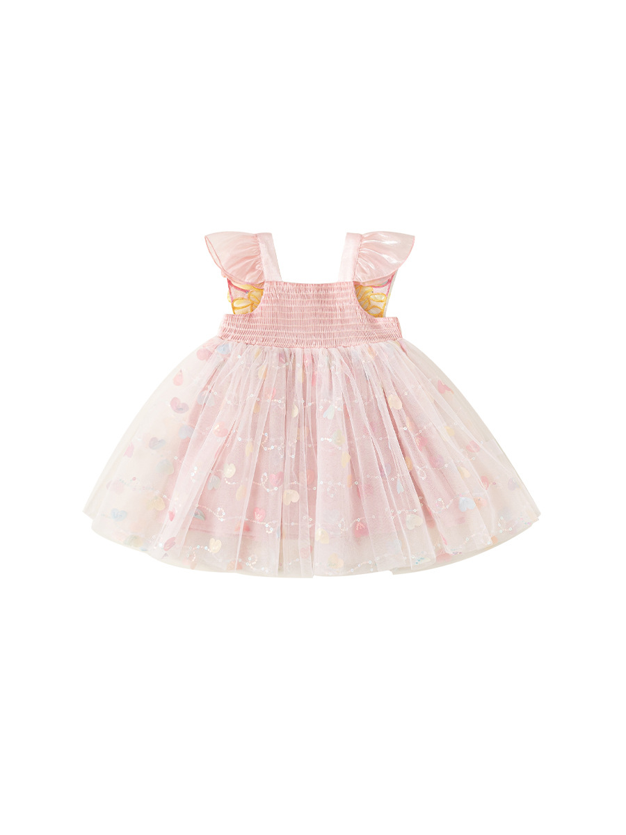 Youbao ropa para niños verano niña vestido de hadas pequeño vestido de lentejuelas de manga voladora vestido de princesa de hilo de red de amor vestido de niños