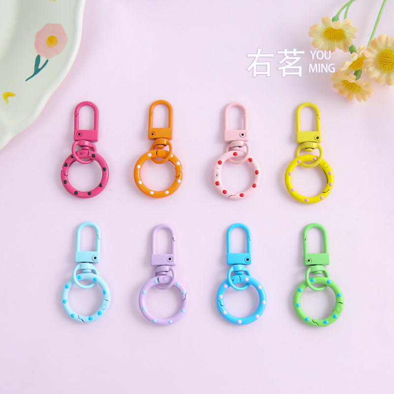 Colorful Paint Polka Dot Spring Buckle Keychain DIY Handmade Jewelry Accessories Doll Bag Pendant Material Wholesale