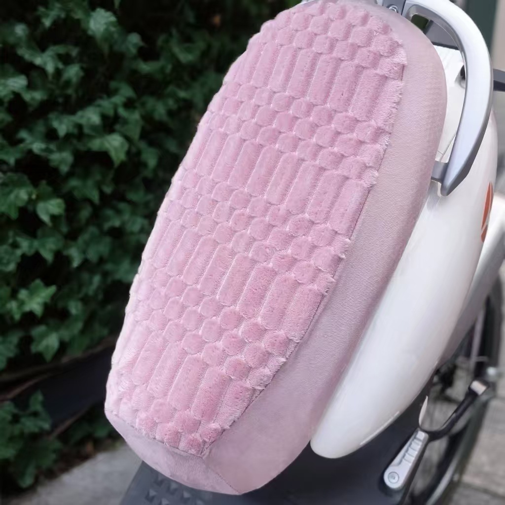 Cojín de asiento de vehículo eléctrico con pedales gruesos de lana cubierta de asiento de batería de motocicleta cubierta de asiento de motocicleta eléctrica cubierta de calor cubierta de invierno