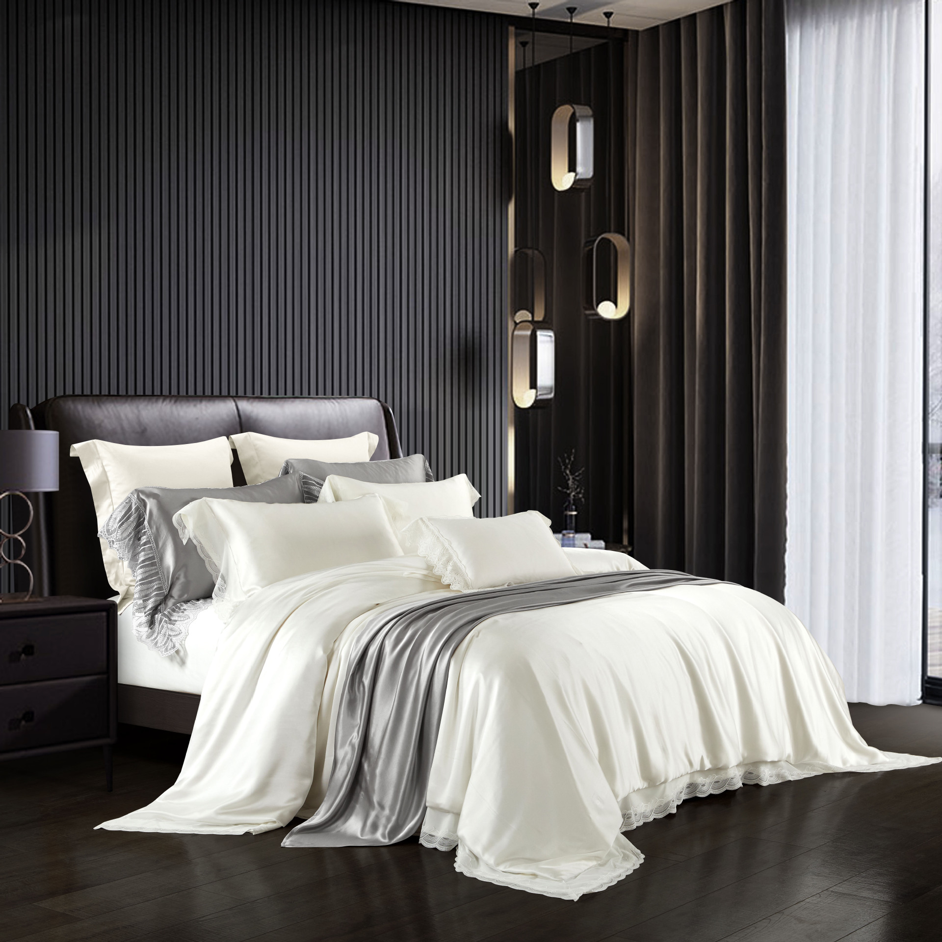 五星级宾馆酒店床上用品 80支纯棉贡缎刺绣白简约被套床单四件套-阿里巴巴