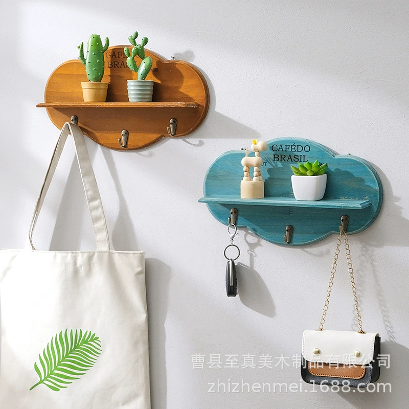 Деревянные крючки на облаках, надпись перегородка, бревенчатая деревянная вешалка, настенная скандинавская крючок, вешалка