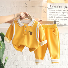 2021童装秋冬季儿童服装polo衫加绒两件套秋装男童套装一件代发