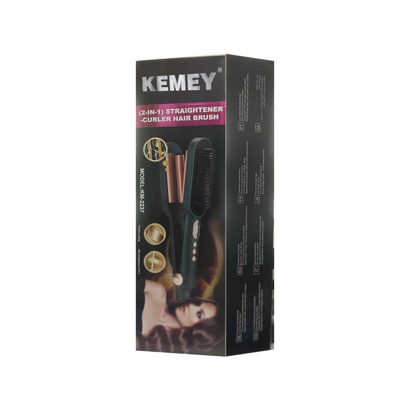 Kemei KM-2237 aire caliente peine pelo recto peine férula de iones negativos cuidado del pelo LED LCD pantalla digital dos en uno rizador