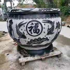 青石荷花缸‌复古石雕鱼缸花盆户外养鱼池水缸门海庭院石雕大缸
