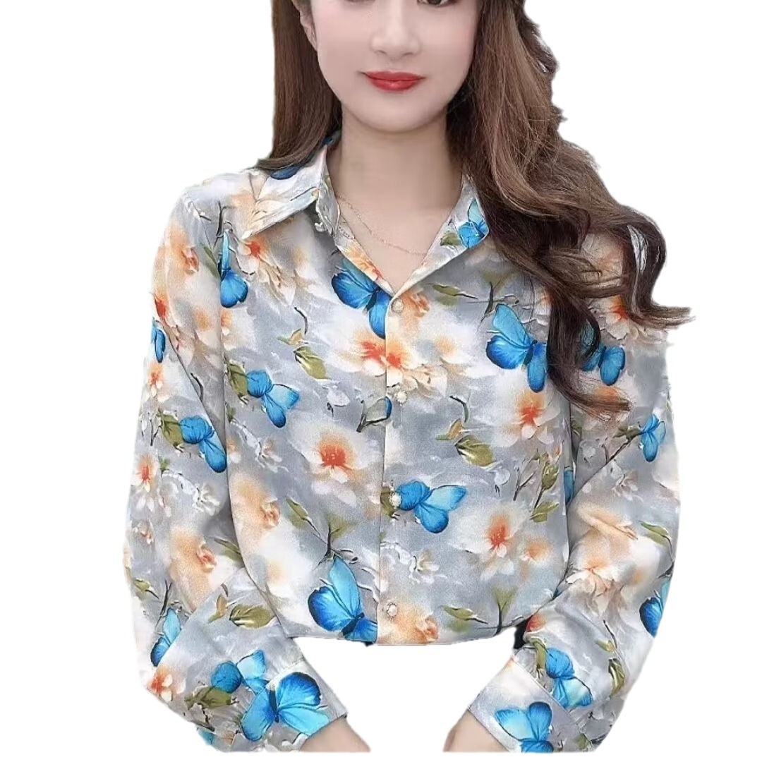 Lapel 2024 age-reducing fashion printed slimming top new versatile…