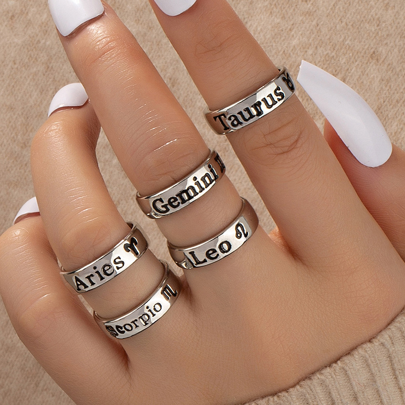 Twelve Constellation Drip Letter Ring Wholesale display picture 3