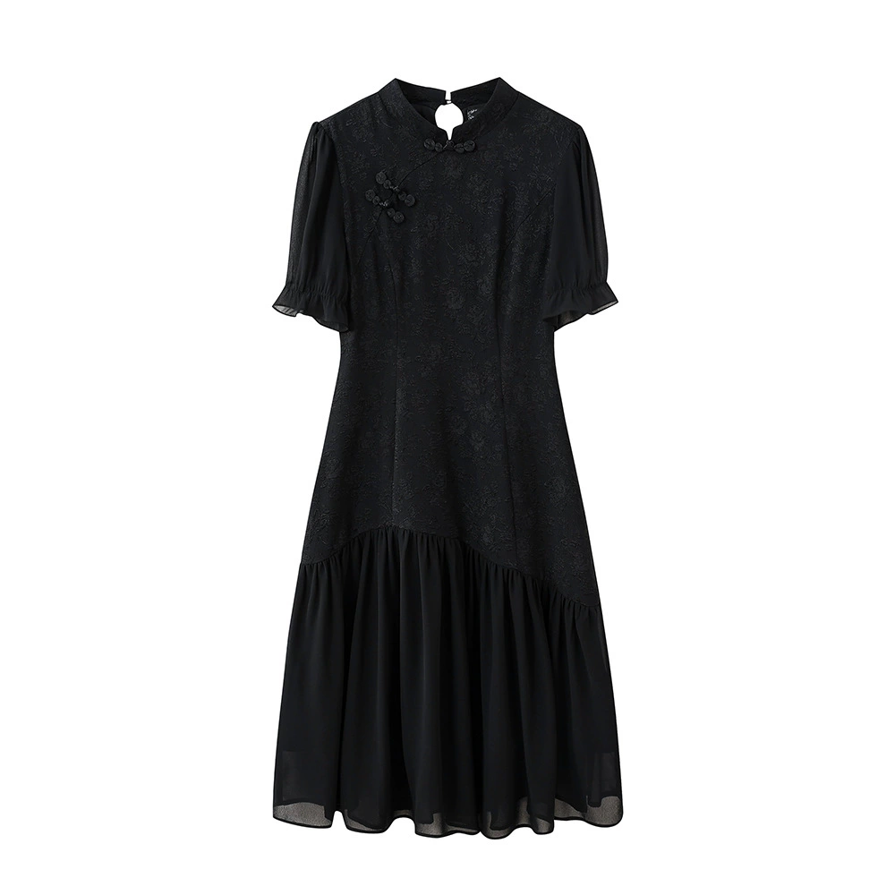 2024 летнее новое женское платье Cheongsam в национальном стиле больших размеров с короткими рукавами и пуговицами для полных девочек