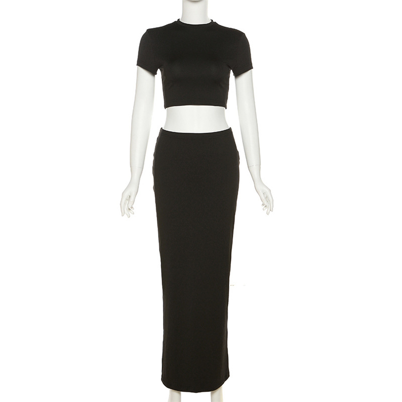 Spring Summer Women Clothing Cropped T shirt High Waist Sheath Skirt Casual Suit