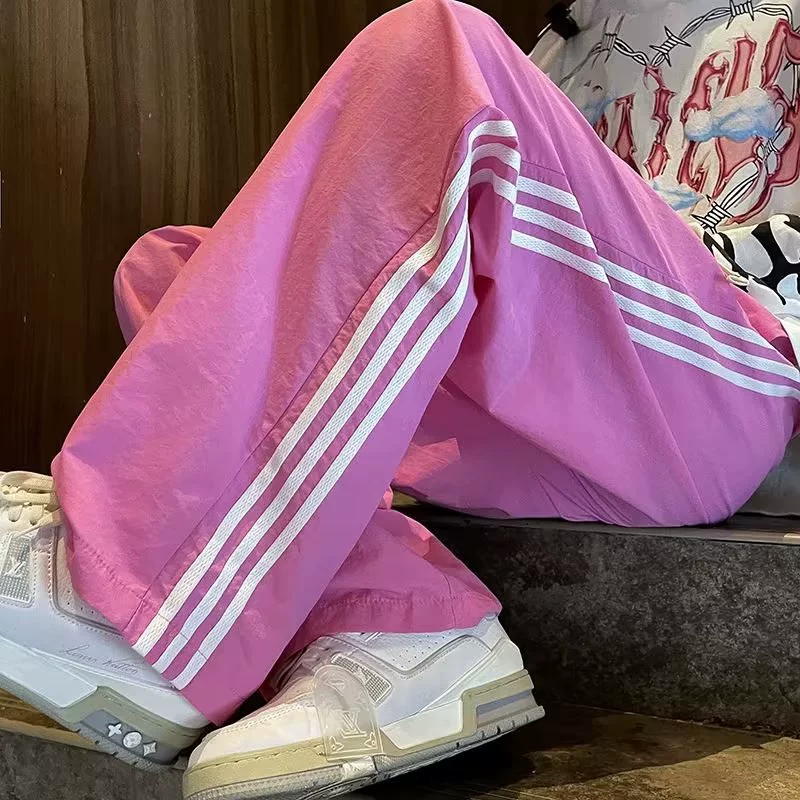 Осенние новые модные брендовые повседневные брюки для мальчиков Легкие быстросохнущие прямые брюки с тремя полосками Даффиан Красивый Свободные широкие брюки