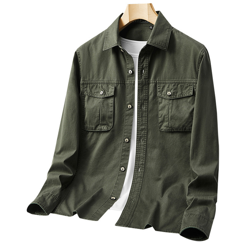 Classic Workwear Long-Sleeved Shirt Spring and Autum Men's Casual Versatile Washed Shirt Middle-Aged Dad's Pure Cotton Shirt