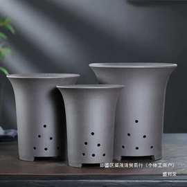 厂家直销厂家直销新款君子花盆陶瓷墨兰盆宜兴紫砂三件套兰花