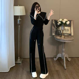 高级感运动休闲套装女春秋时尚减龄显瘦卫衣阔腿裤两件套洋气