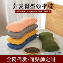 批发荞麦枕头骨型护颈枕全棉水洗棉绗缝枕头套多味花草填充颈椎枕