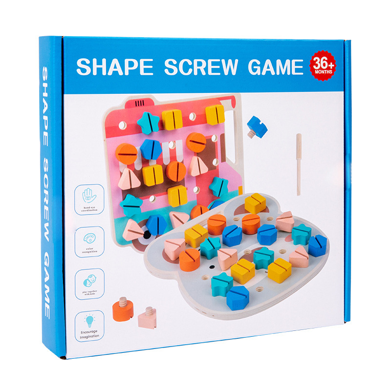 Weiweihu Kids Tornillo Puzzle Inspirado Bloques de construcción Combinación Desarrollo Pensamiento Tornillo Forma Juego de juguete de madera