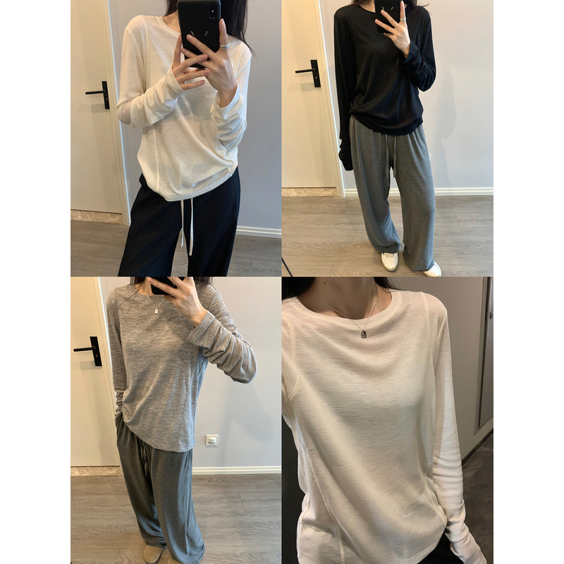 琪镌绘制早秋新款打底衫女薄基础款简约内搭长袖T恤女上衣081018|undefined