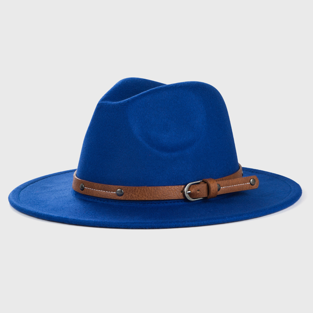 Retro Woolen Hats For Men And Women Monochrome Belt Metal Buckle Felt Hat Simple Big Brim Jazz Hat display picture 12