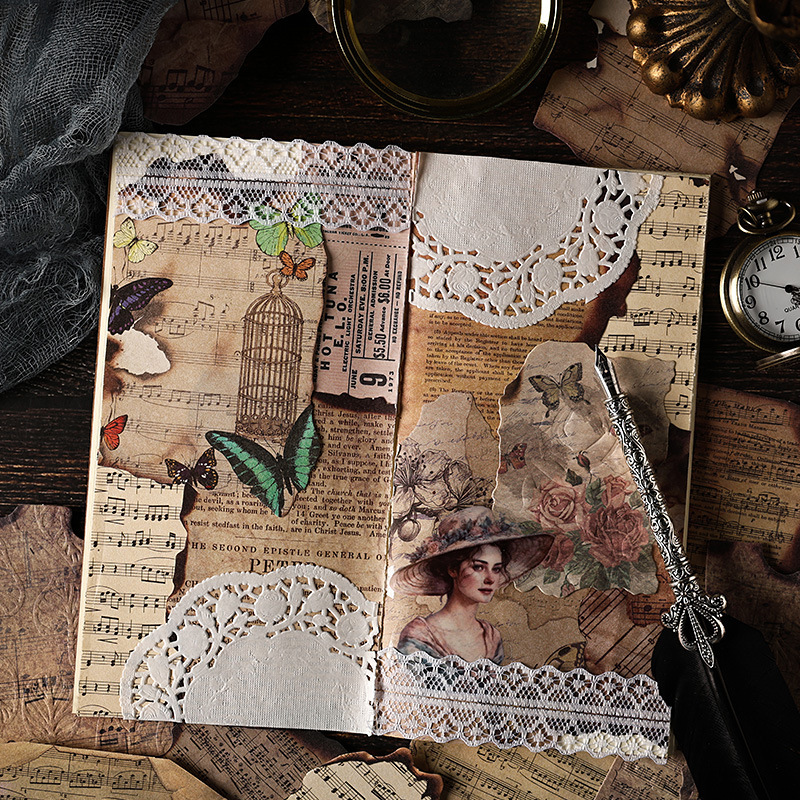 Brasas retro, sensación de combustión de forma especial, papel de material no pegajoso, cuentas de mano retro transfronterizas, papel de relieve tridimensional para el paisaje