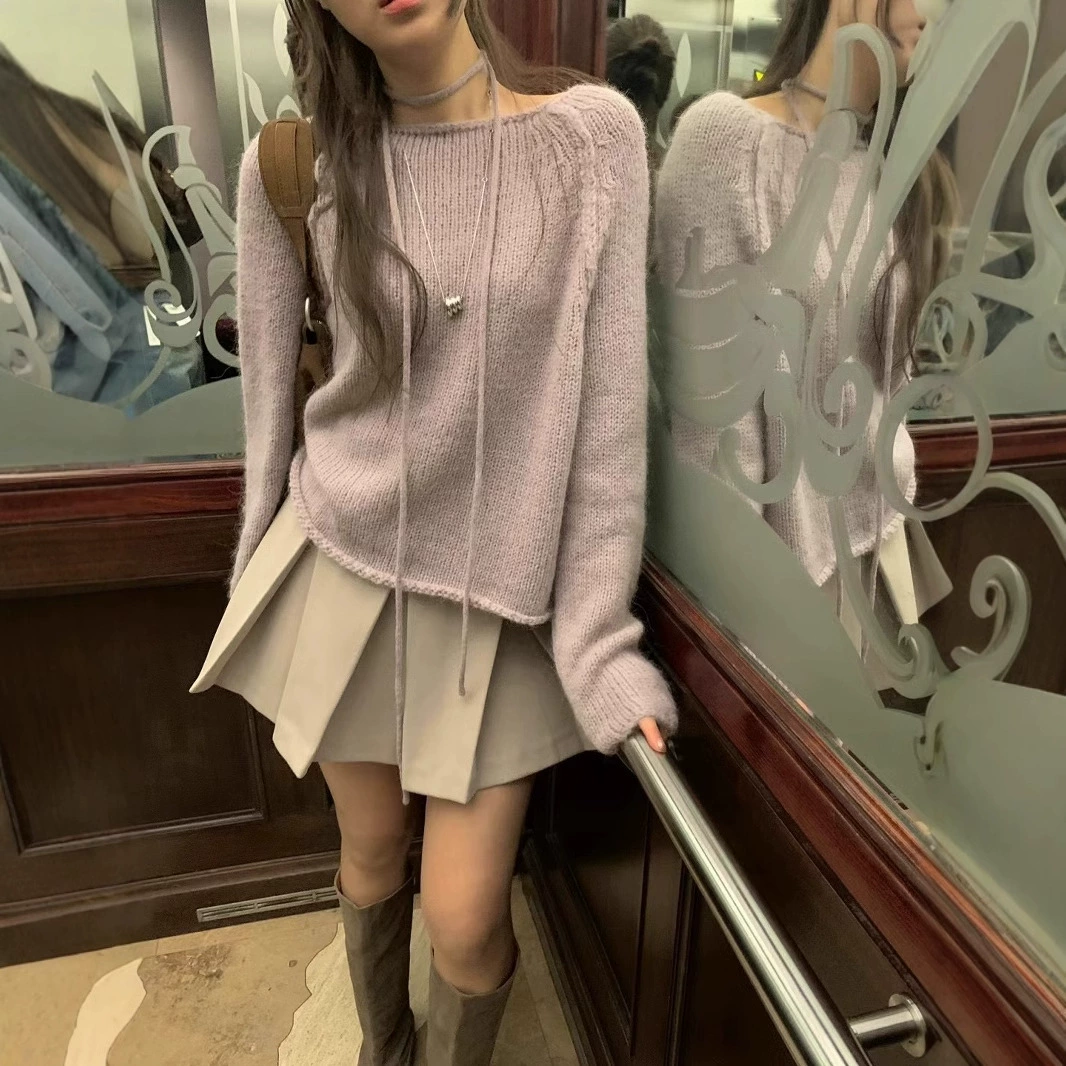 Корейский шик 2025: Новинка ранней осени – свитер-пуловер в корейском стиле, простой универсальный свитер с длинным рукавом, женский топ