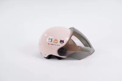 Simple and Cute 3C Certified Cartoon Three-Character New National Standard Electric Vehicle Helmet for Children, Motorcycle Safety Helmet (Motosiklet kaskı (dəbilqə)) - pink-brown-long-mirror-3c-certification