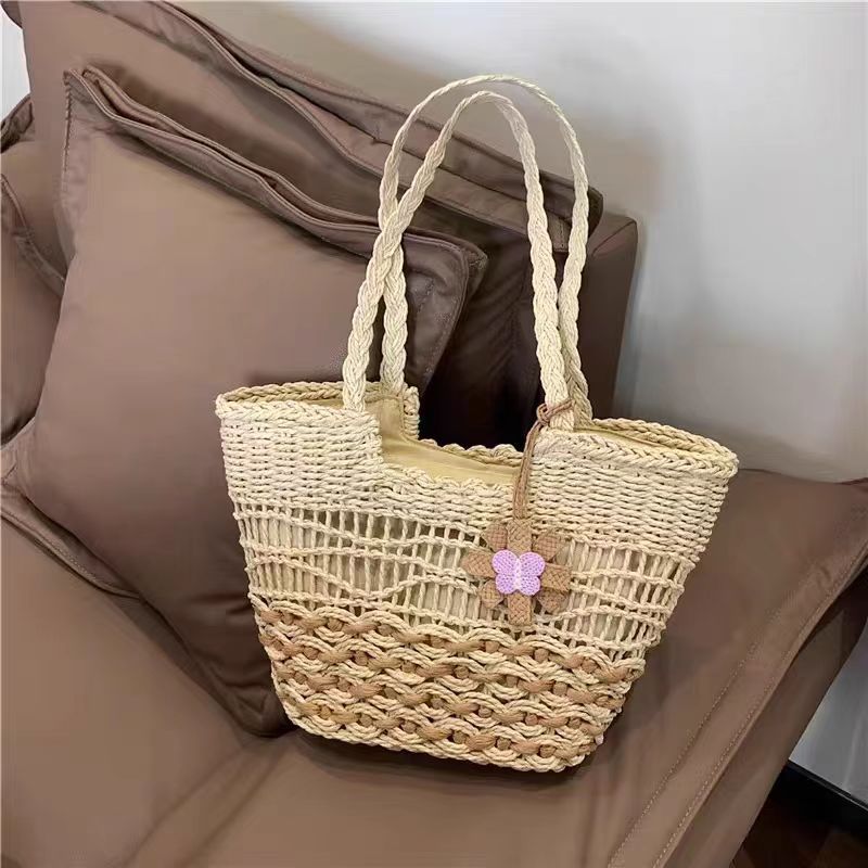 Large Capacity Straw Woven Bag For Women 2025 Summer New Beach Vacation Tote Shoulder Handbag - Thumbnail 7