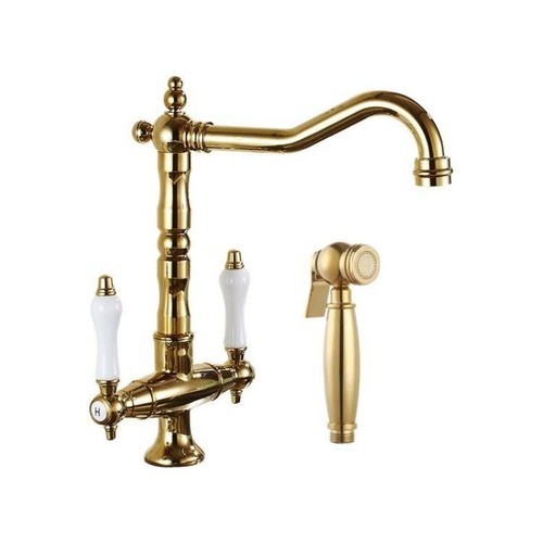French-style copper single-handle bathroom sink faucet with ceramic cold and hot water handles