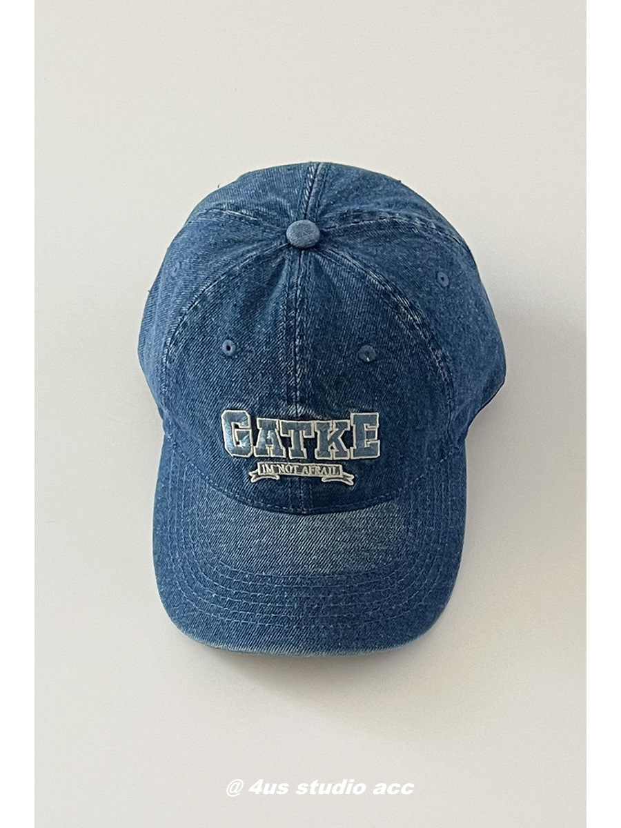 Retro vaquero lavado en agua gorra de pato lengua de moda femenina coreana bordada letras pareja gorra de béisbol profunda parte superior muestra cara pequeña