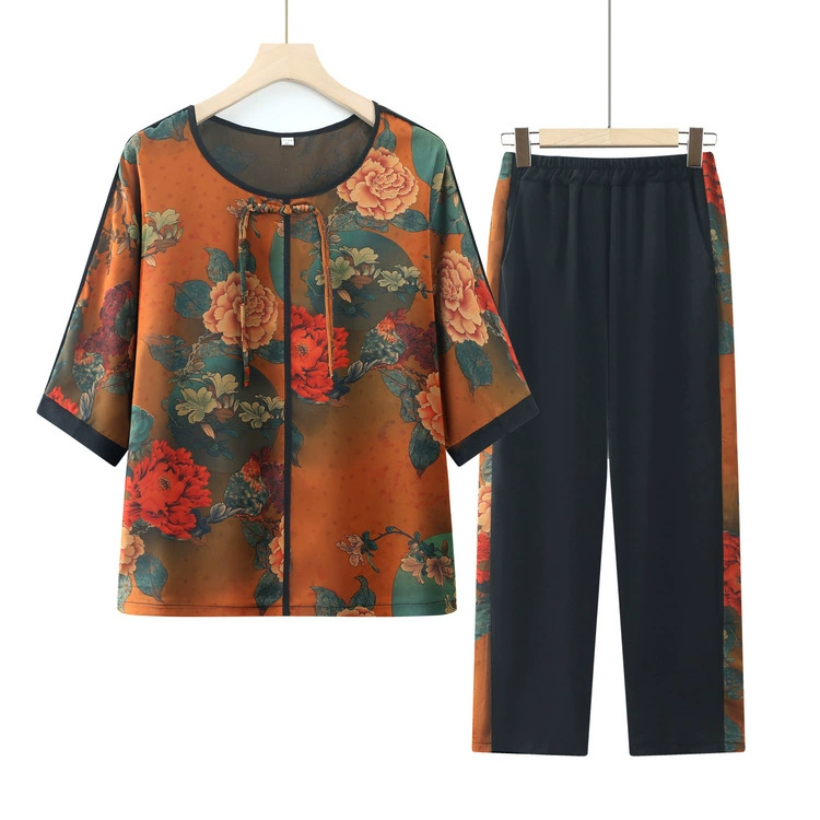 Набор для мамы 2024 летние рубашки широкие брюки с принтом с короткими рукавами спортивные штаны свободная тонкая футболка широкие брюки