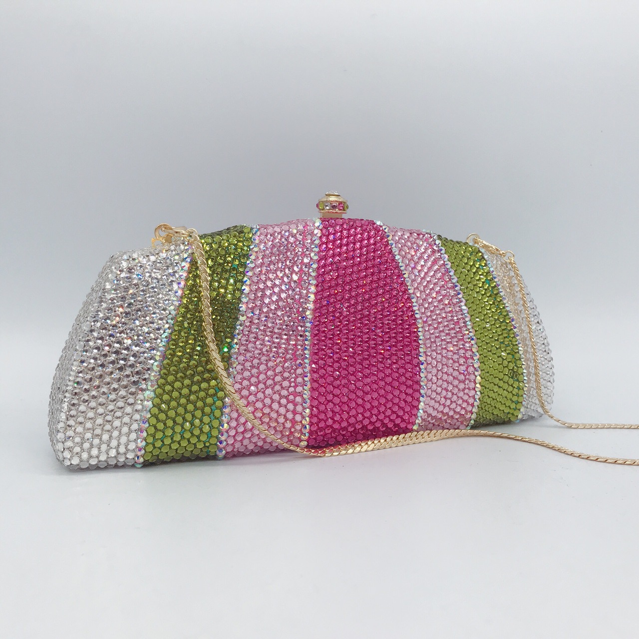Túi clutch dạ hội nữ đính kim cương pha lê cầm tay 20.5×8.5×5 cm — Màu cầu vồng chi tiết 6