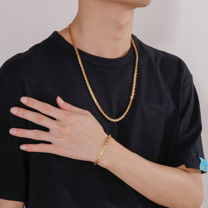 Geometric Pattern Titanium Steel Hip-Hop Geometric Plating Bracelets Necklace