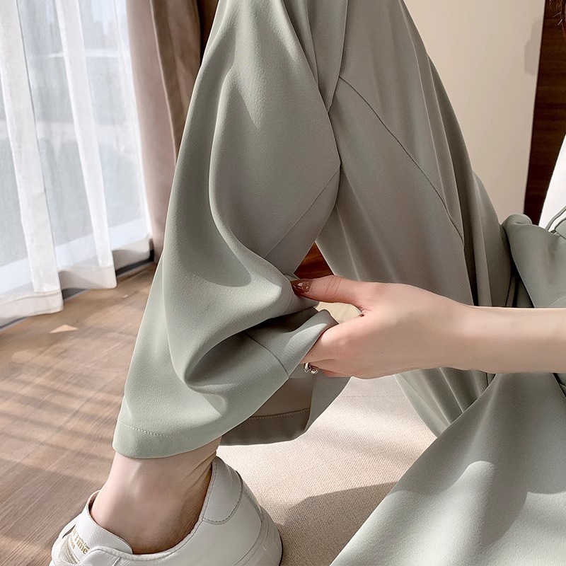 Pantalones de piernas anchas de hielo rosa primavera y verano delgados pantalones de traje de cintura alta, pequeños pantalones casuales de chiffon