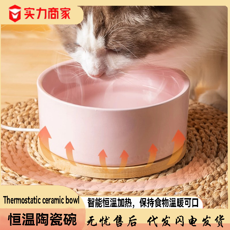 고양이 겨울 항온 가열 세라믹 그릇 워터 디스펜서 식수 개 온수기 위장 식품 그릇 애완 동물 물 그릇