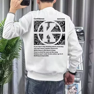 新款高质量圆领卫衣男士秋冬套头潮流加绒上衣服男装帅气百搭长袖