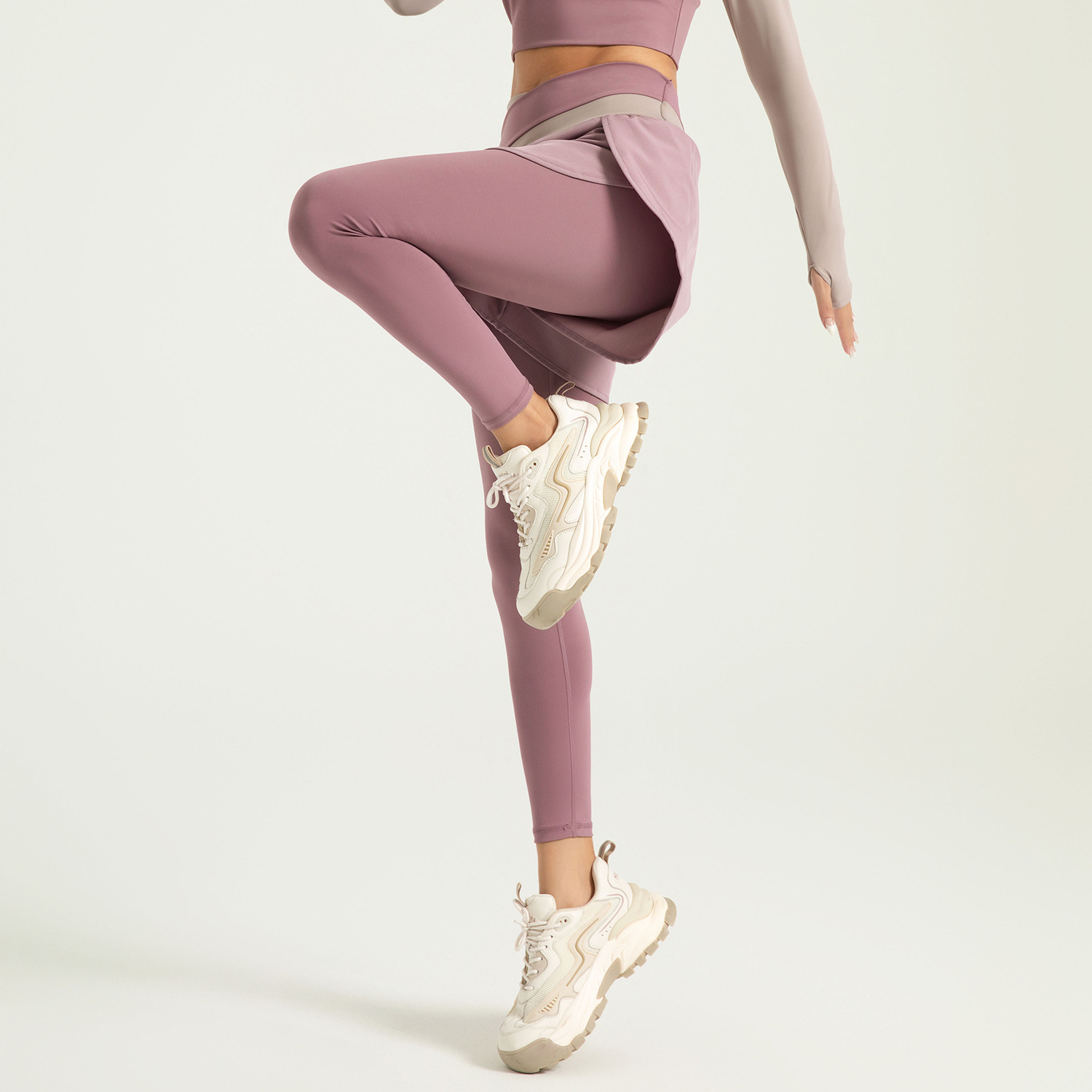 Pantalones de yoga de dos piezas falsos a juego de color en la zona transfronteriza