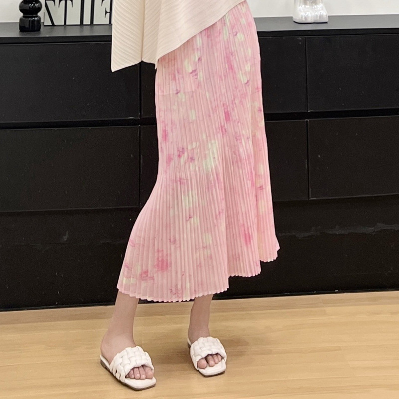 Miyake 2024 Summer Pleated Skirt Elapsed Waist Skirt Women's All-match Slimming Pleated Print Straight Skirt