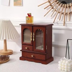 跨境復古首飾盒項鍊珠寶實木首飾戒指盒大容量家用高檔耳手飾收納