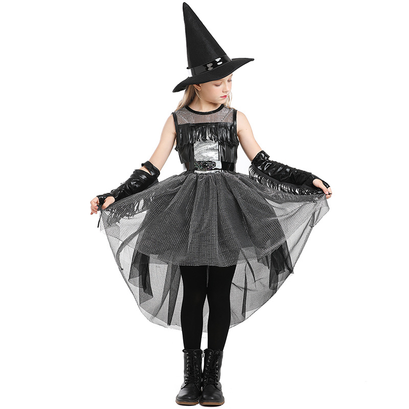 万圣节乌鸦女巫服装 黑色歌特风RAVEN WITCH女童装表演蓬蓬燕尾裙
