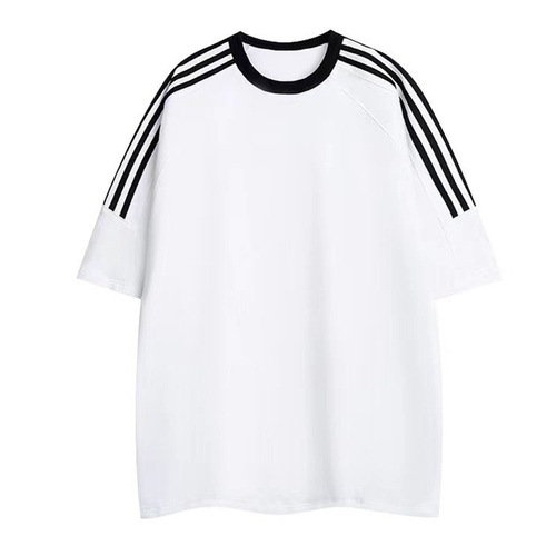 Men's Advertising Shirt T-Shirt Summer Versatile Pure Cotton Heavyweight Men's Top with Logo Three Stripes Half Sleeve Men's T-Shirt