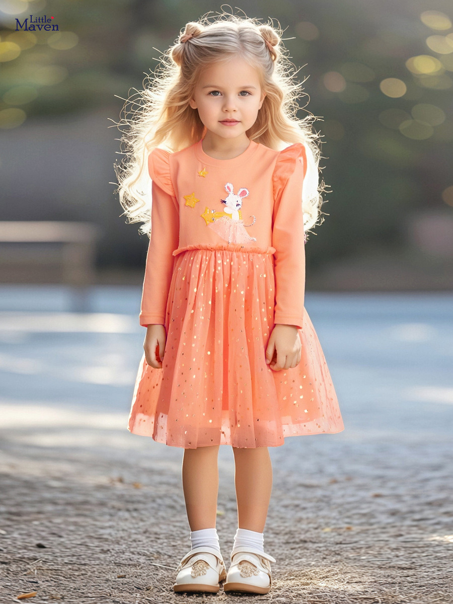 Little maven vestido de niña de otoño transfronterizo vestido de princesa para niños de malla europea y americana falda de algodón de dibujos animados image 1