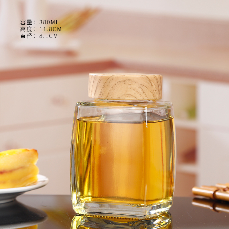 四方ガラス瓶ガラス密封缶蜂蜜瓶ジャム瓶貯蔵缶ガラス缶透明ガラス瓶|undefined